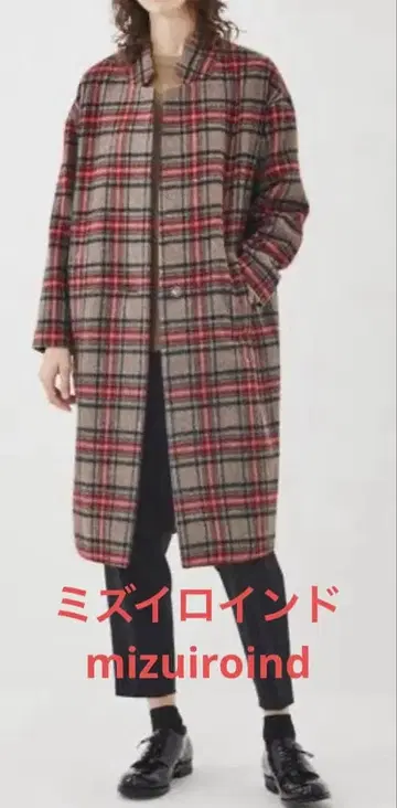 mizuiro ind 체크 무늬 롱 코트 프리 사이즈 울 혼방