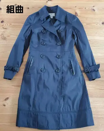 쿠미쿄쿠 블랙 트렌치코트 더블 브레스트 벨트 포함