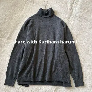 [ Kurihara harumi ] 니트 터틀넥 캐시미어 혼방 그레이