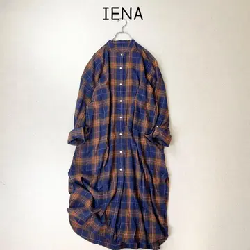 IENA 체크 플란넬 셔츠 원피스 밴드 카라