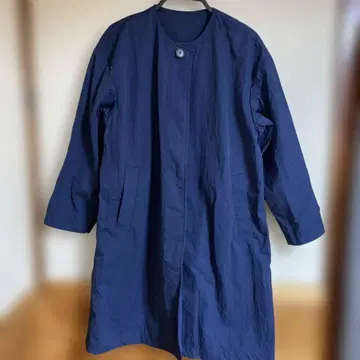 무인 네이비 버튼 롱 코트