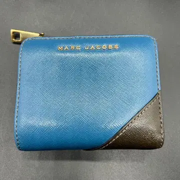 MARC JACOBS 이단 접이식 지갑 바이컬러 블루 브라운 가죽