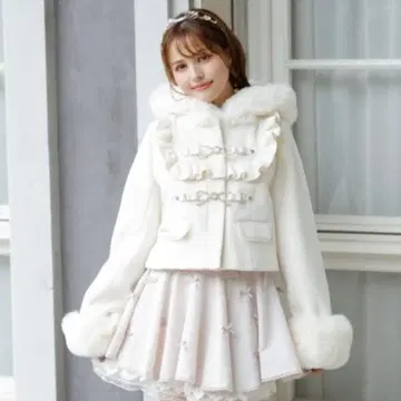 LIZLISA 비쥬 리본 숏 후드 코트 화이트 리즈리사