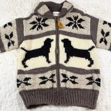 Two Ocean Park 강아지 패턴 후드 부착 스웨터 M 코위찬 니트