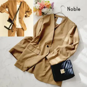 노블 카멜 스트레치 노카라 자켓