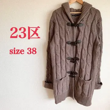 23구 케이블 더플 코트 니트 가디건 후드 부착 캐시미어 혼방