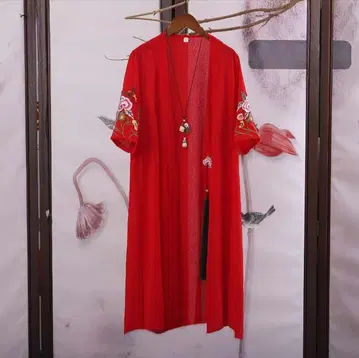 자수 롱 티셔츠 원피스 화이트, 빨간색 2벌 세트 판매