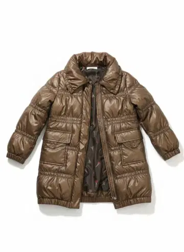 새상품급 SONIA 다운 코트 브라운 에펠탑 패턴 안감 롱 온워드