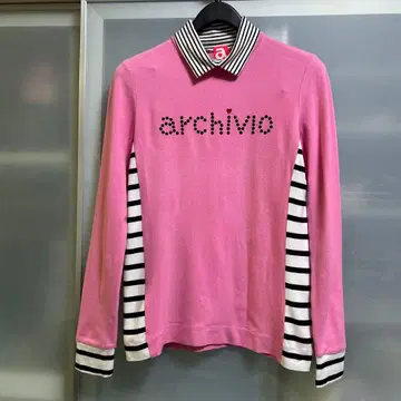 archivio 핑크 긴팔 스웨터 스트라이프 옷깃