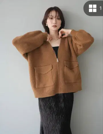 BIG 포켓 지퍼 니트 가디건 / 카멜 - F