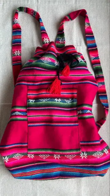 스트라이프 패턴 핑크 백팩