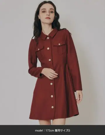 엠블럼 버튼 마이크로 와플 셔츠 원피스 S 사이즈 보르도