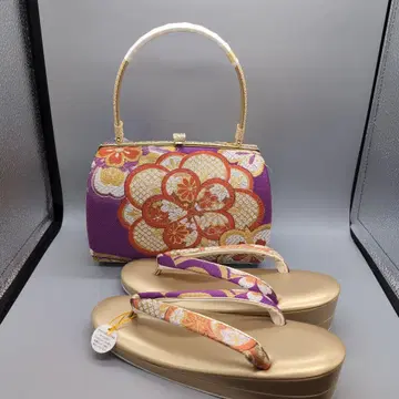 보라색 꽃무늬 일본 의류용 백 세트