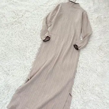 누나 백 오픈 니트 원피스 롱 기장 양 사이드 슬릿 바이컬러