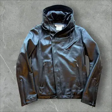 [ 새상품급 ] KATHARINE HAMNETT 후디드 가죽 자켓 블랙