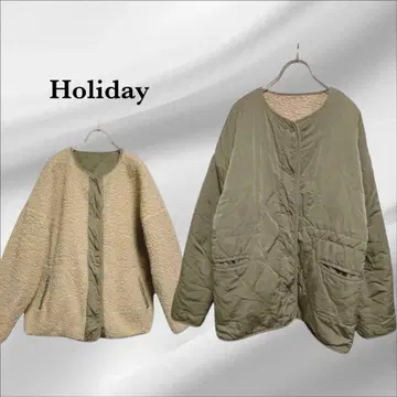 리버서블 [ Holiday ] 퀼팅 자켓/보아 [ F ] 카키 큰 사이즈
