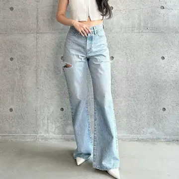 GYDA 하이웨스트 BOTH SIDE RIPPED 스트레이트 와이드 데님