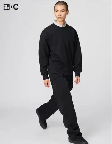 UNIQLO C 맨투맨 와이드 팬츠 블랙 긴 길이