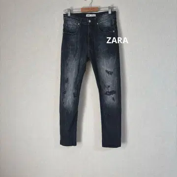 ZARA 자라 데미지 가공 데님 팬츠 블랙 테이퍼드 청바지