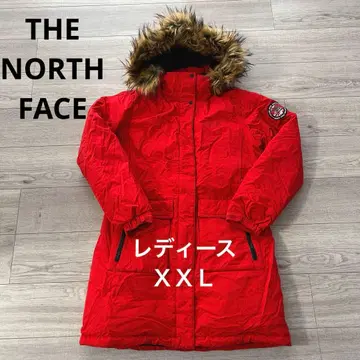 THE NORTH FACE 빨간색 퍼 달린 롱 다운 자켓 XXL