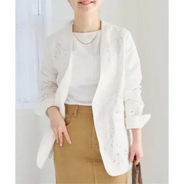 택 포함 새상품 이에나 IENA 코튼 린넨 컷워크 레이스 자켓 화이트