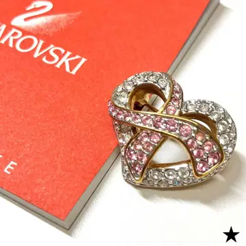 스와로브스키 핑크 리본 하트 브로치 미사용 상자