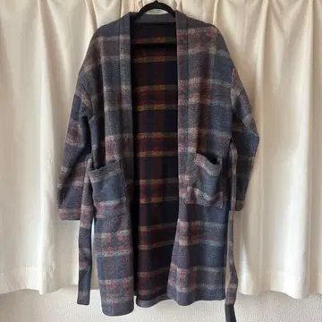 체크 무늬 롱 아우터 가디건 아우터 room 롱 코트