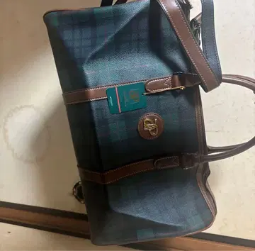 그린 계열 체크 보스턴 백