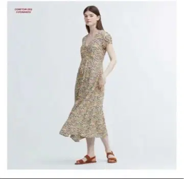 프린트 롱 원피스 (반팔 콩트와르 데코토니에) UNIQLO