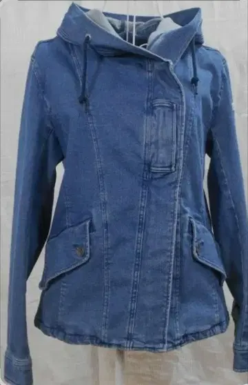 AVIREX 데님 후드 부착 풀 집업 후드티 여성 사이즈 S