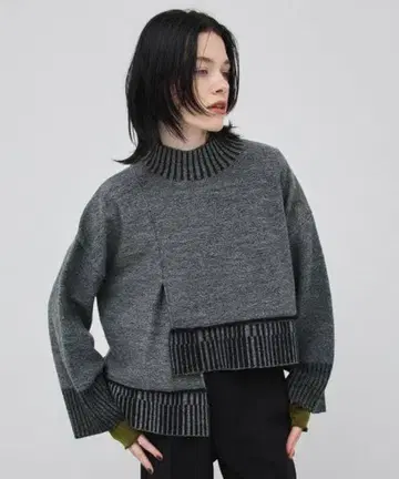 택 포함 PUBLIC TOKYO 불규칙 헴 숏 니트