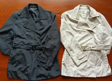 더블 브레스 트렌치코트 블랙 & 베이지 2개 세트