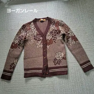 요건 레일 꽃무늬 니트 가디건 브라운 계열 S