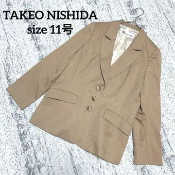 [타케오 니시다] 자켓 브라운 11호 스트라이프 라메 울 혼방 장미 안감