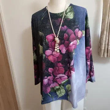 미사용 새상품 레오나르풍 튜닉 체리 핑크 꽃무늬 긴팔 사이즈 2LOK