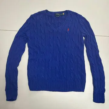 케이블 니트 코튼 V넥 스웨터