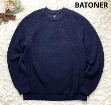 바토너 시그니처 메리노울 니트 풀오버 긴팔 다크 네이비