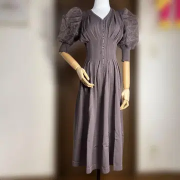 그레이 니트 원피스 퍼프 슬리브