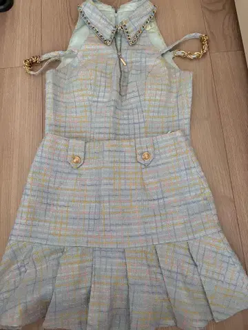 an 트위드 체크 A라인 미니 드레스