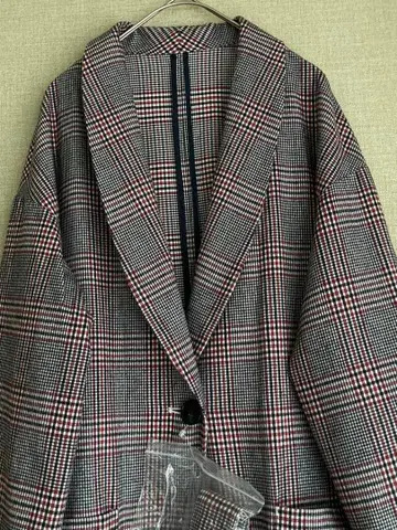 맥레거 체크 롱 코트 M / 블랙, 레드, 화이트 체크 무늬 (미사용)