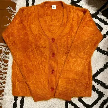 6 roku 캐시미어 가디건 오렌지 퍼 니트