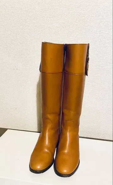 카멜색 가죽 롱 부츠