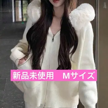 SHEIN 아이보리 퍼 후드 니트 M 사이즈 니트 스웨터