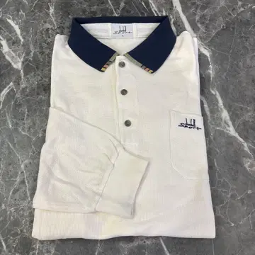 dunhill 피케 셔츠 L 화이트 네이비 옷깃
