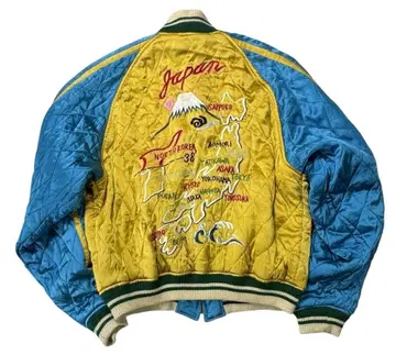 새틴 리버서블 스카잔 수베니어 자켓 Y 후지산 용/일본 지도