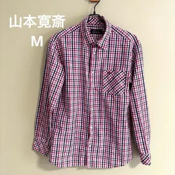 KANSAI YAMAMOTO 체크 무늬 남성용 셔츠 빨간색 파랑 M