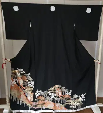 에도츠마 블랙 문장 기모노 기성복 문 없음 새상품