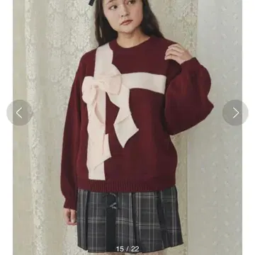 merry jenny 선물 리본 니트 보르도 빨간색