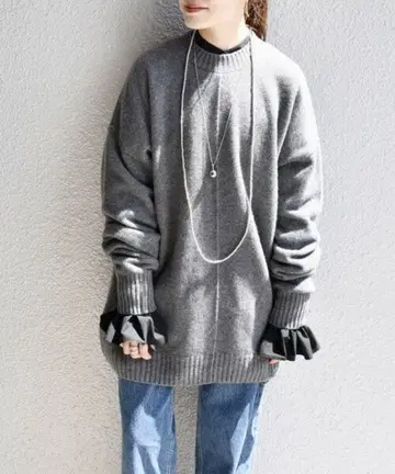 wai+ 그레이 오버 사이즈 니트 스웨터