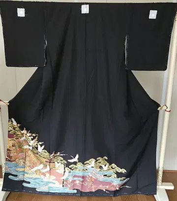 에도츠마 블랙 문장 기모노 기성복 문 없음 새상품